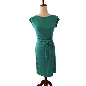 Boston Proper Women’s S Teal Tie Waist Sheath Dress Stretch Career Cocktail Midi